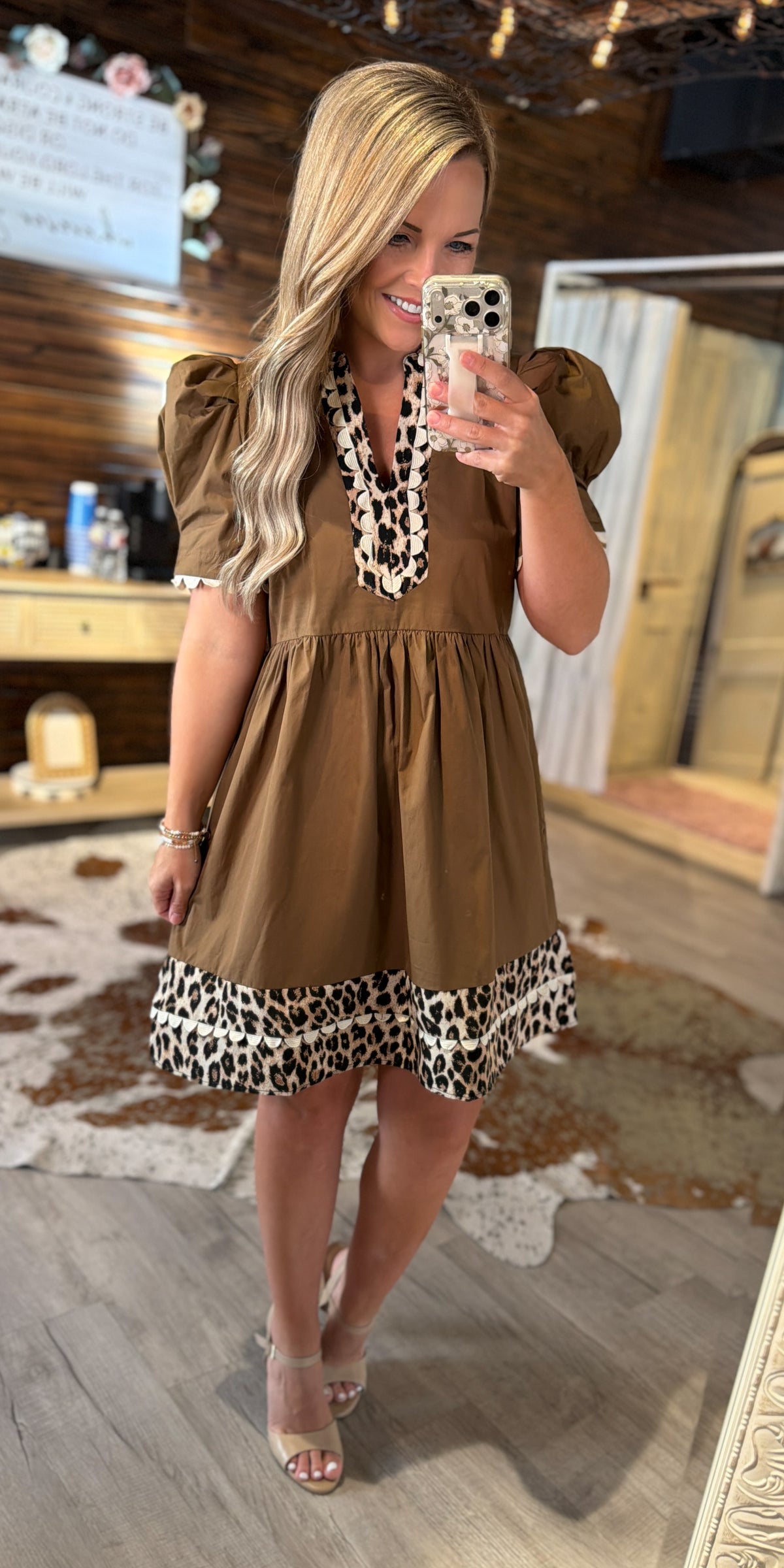 Brown Leopard Detail Dress