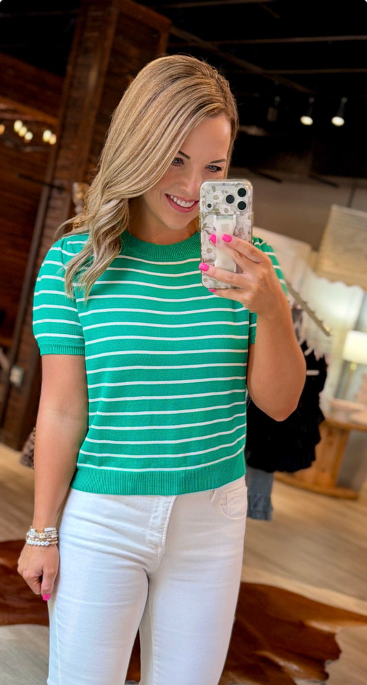 Green/White Striped Top