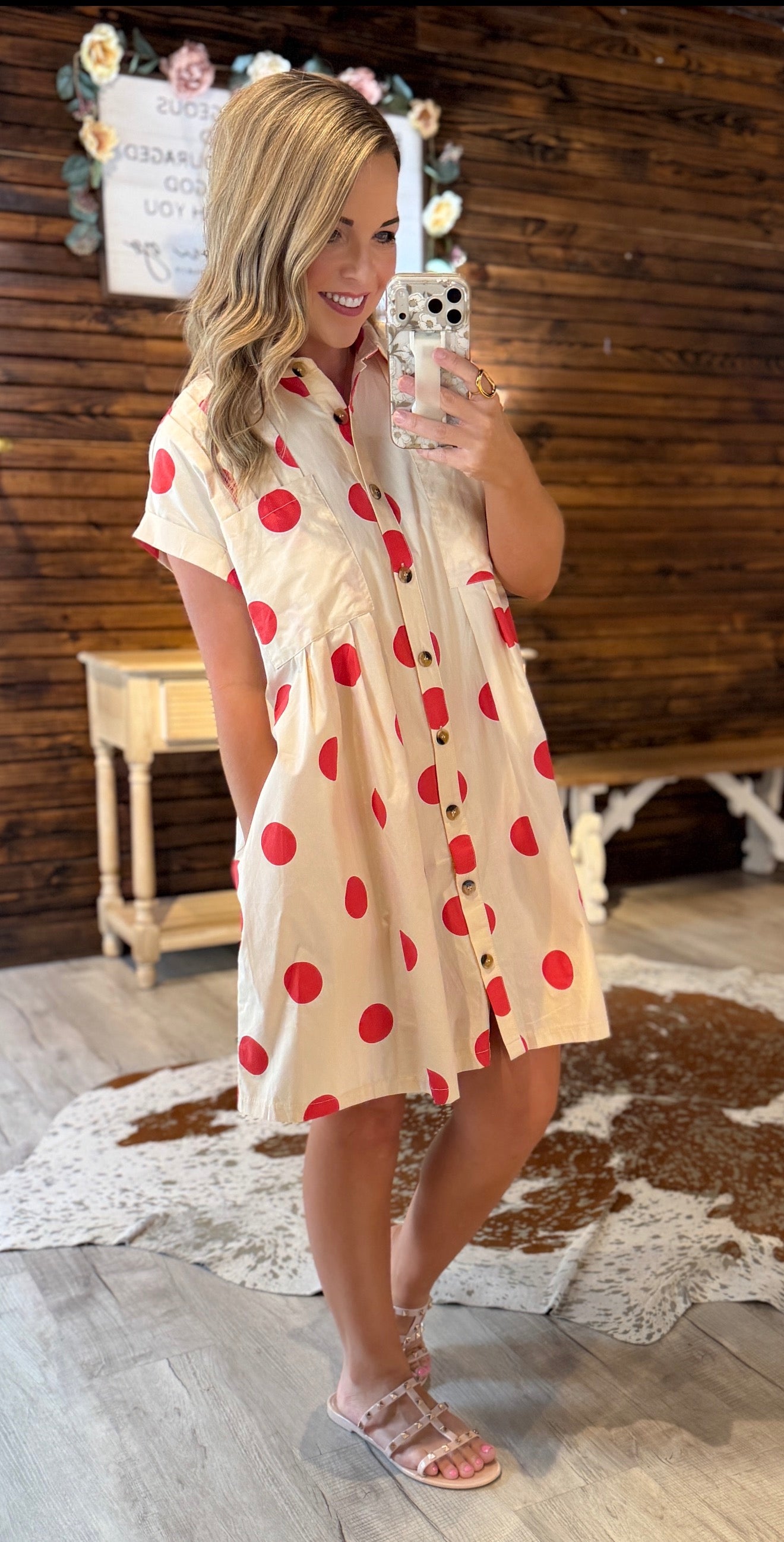 Cream/Red Polka Dot Dress