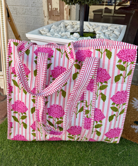 Pink Floral Quilted Tote -Reversible