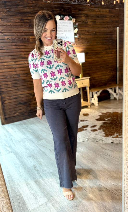 Cream Floral Light Sweater