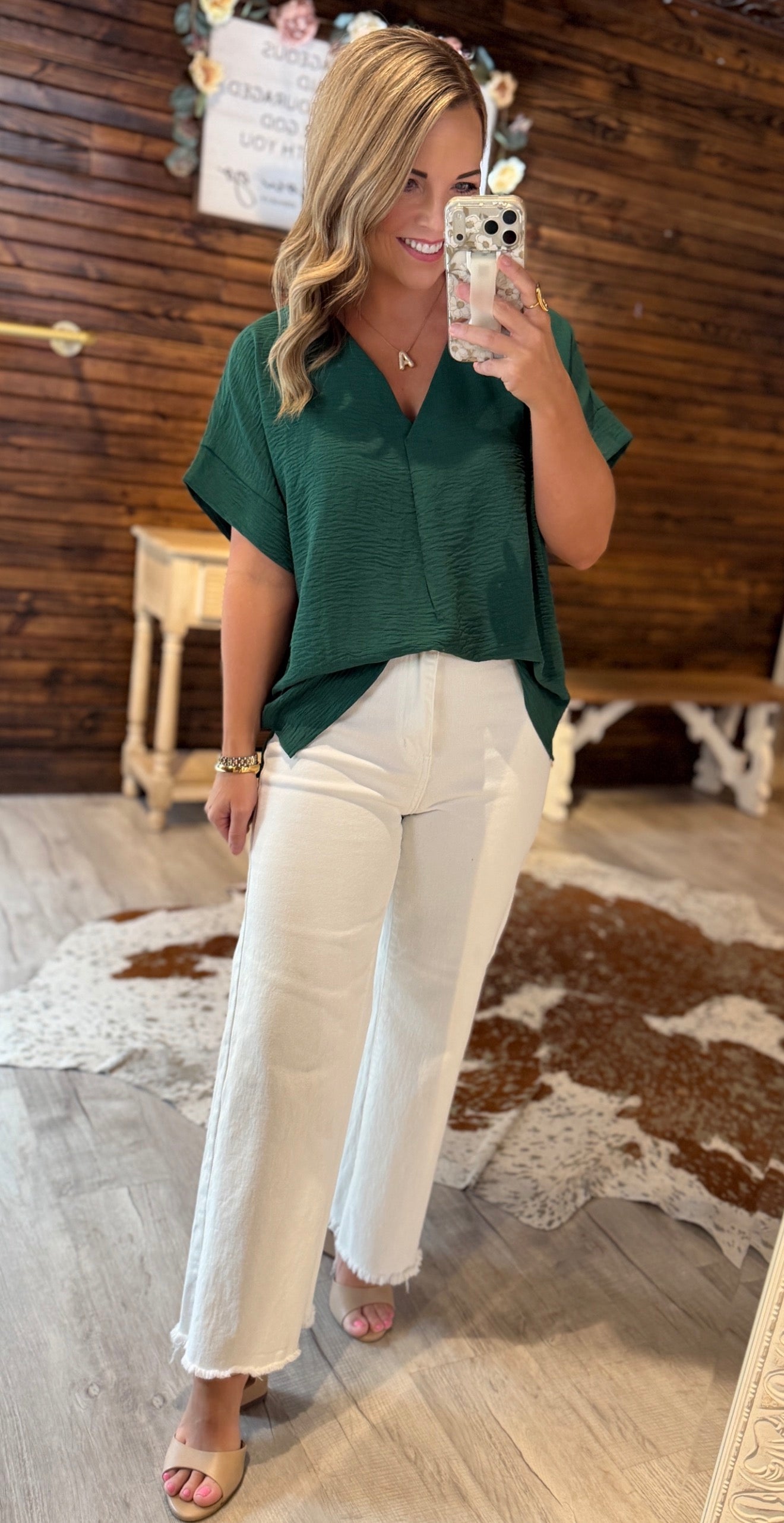 Sea Green Dressy V-Neck Top