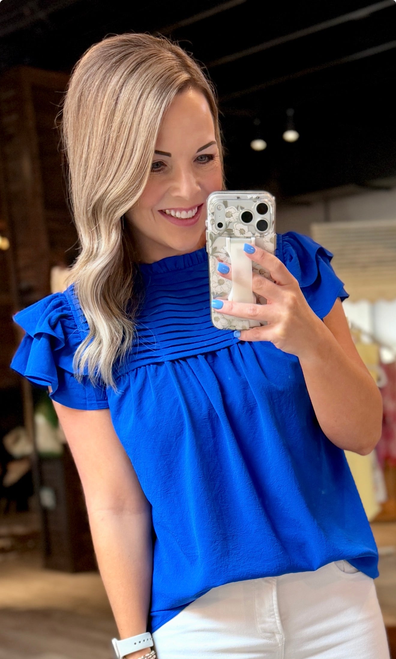 Royal Blue Pleated Dressy Top