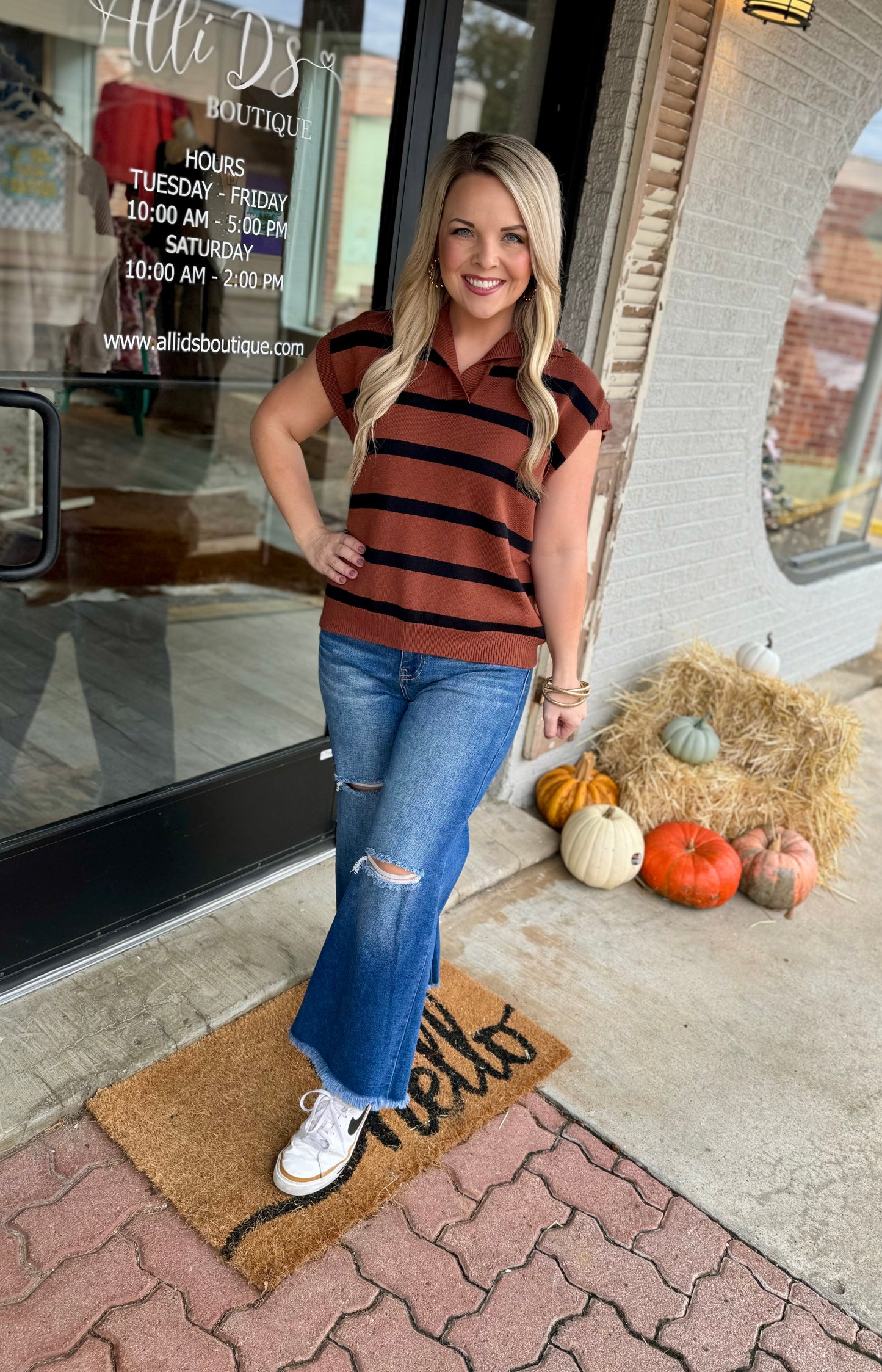 Toffee Striped Sweater Top