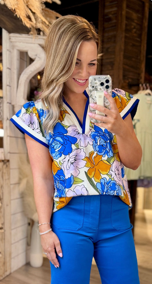 Royal Blue Floral Top