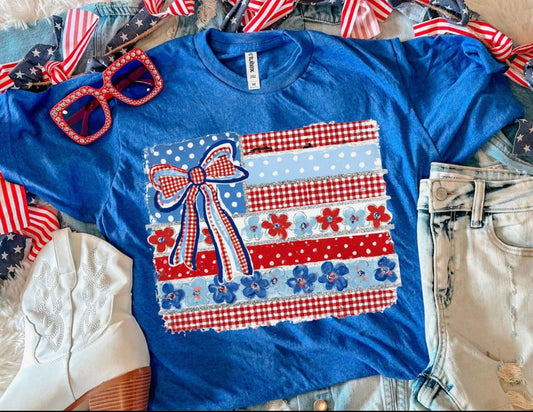 Heather Blue Floral Flag Tee