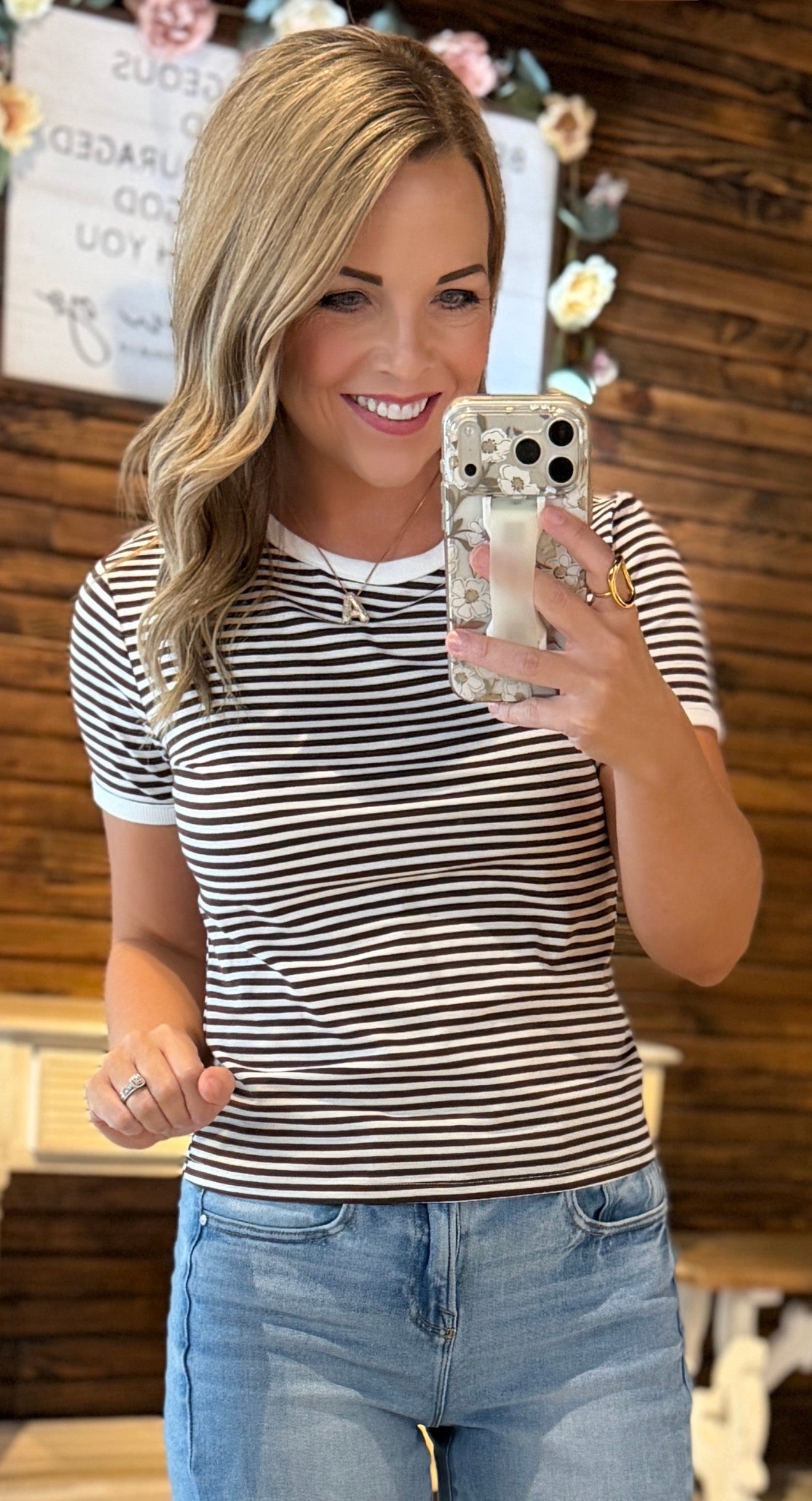Chocolate Striped Basic Tee