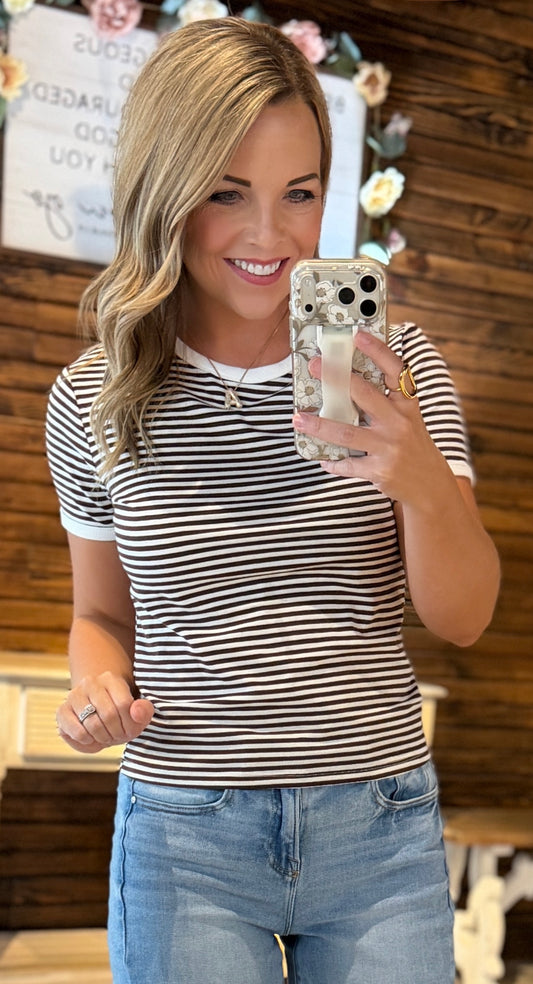 Chocolate Striped Basic Tee