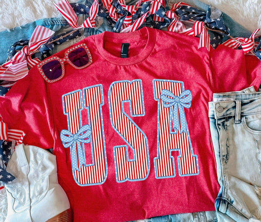 Heather Red USA Stripes Tee