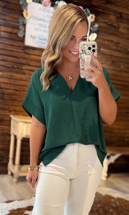 Sea Green Dressy V-Neck Top