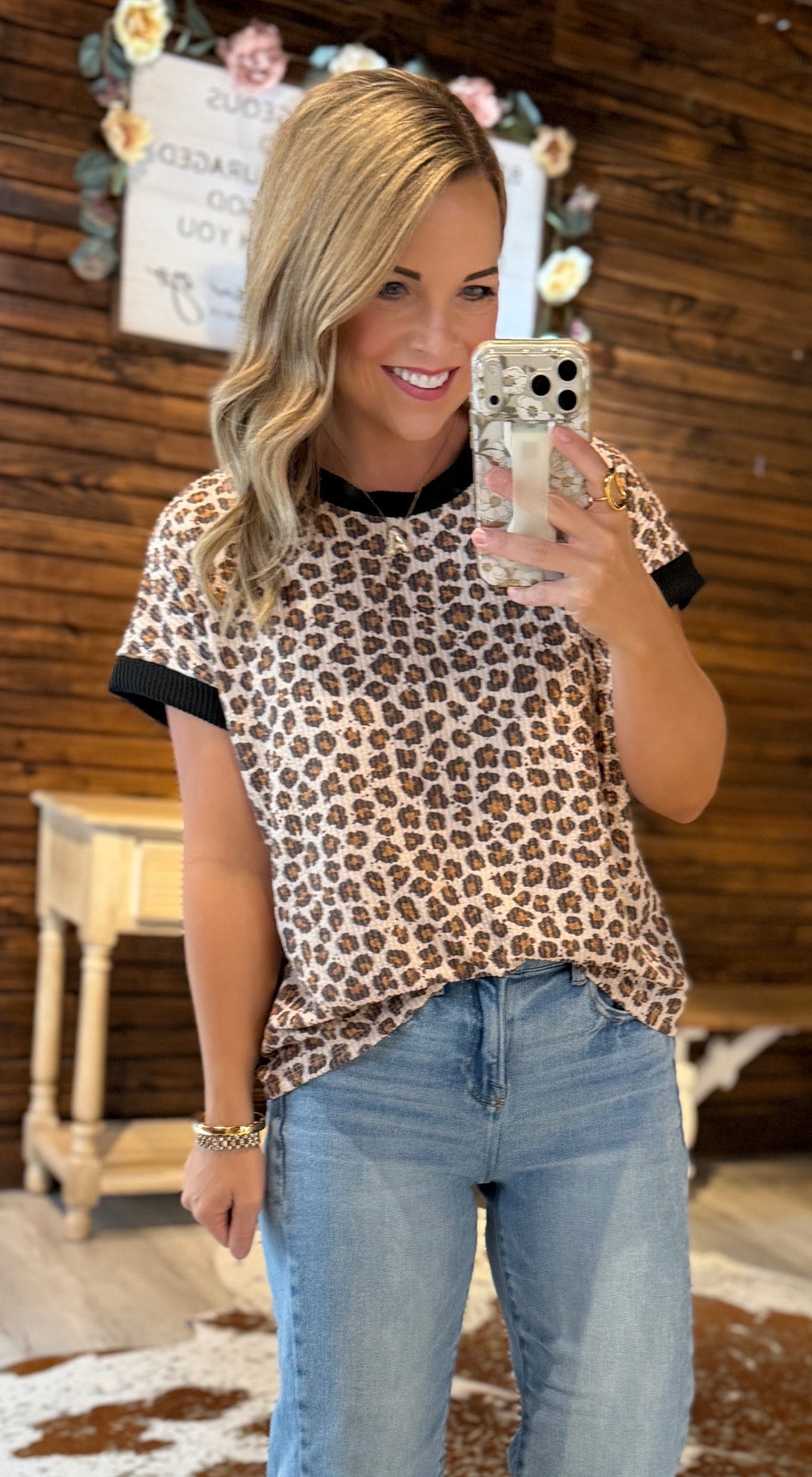 Leopard Black Trim Top