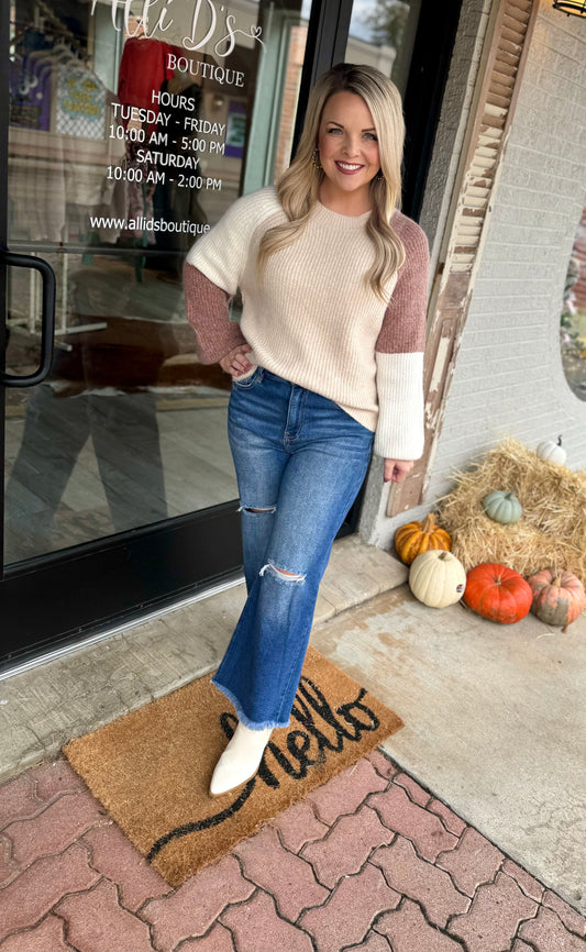 Mocha/Oatmeal Color Block Sweater