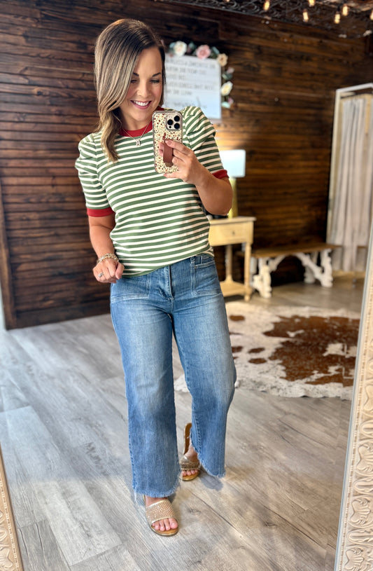 Olive/Cream Striped Top