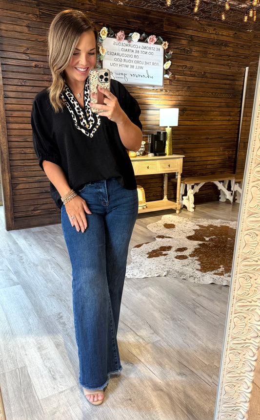 Black/Leopard Detail Top