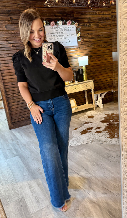 Black Puff Sleeve Top