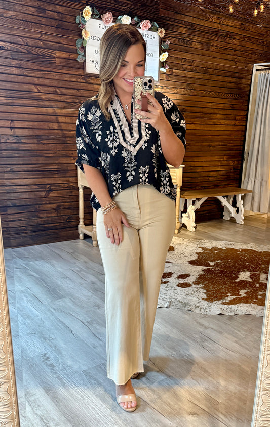 Taupe/Black Floral Top