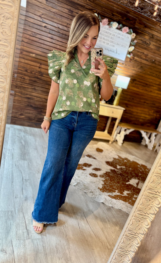 Olive Floral Top