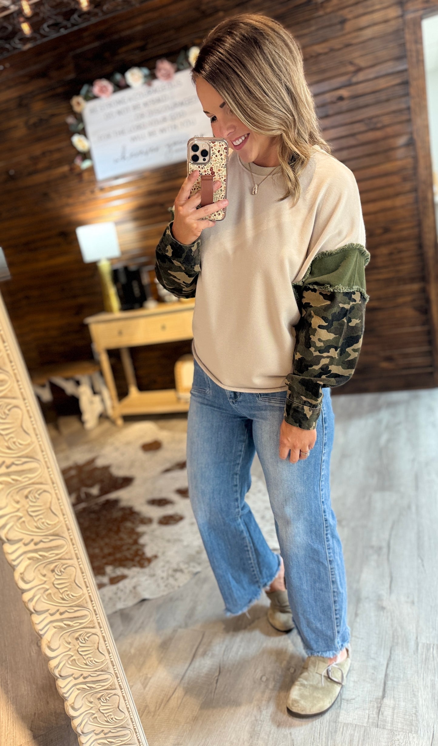 Camo/Olive Sleeve Top