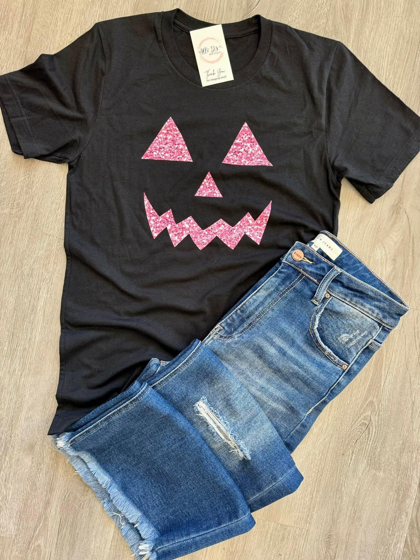 Girls Pink Glitter Pumpkin Tee