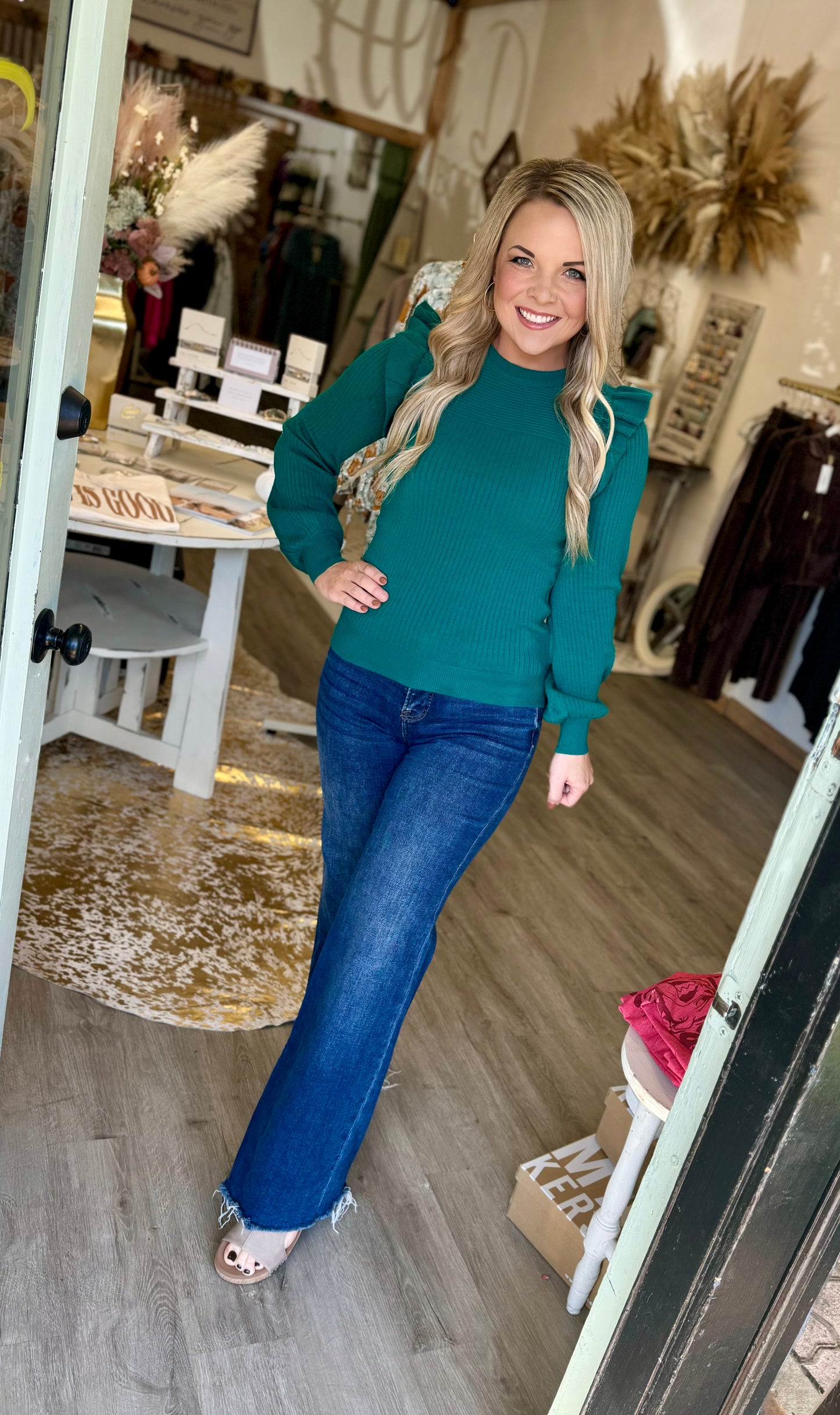 Green Ruffle Sweater