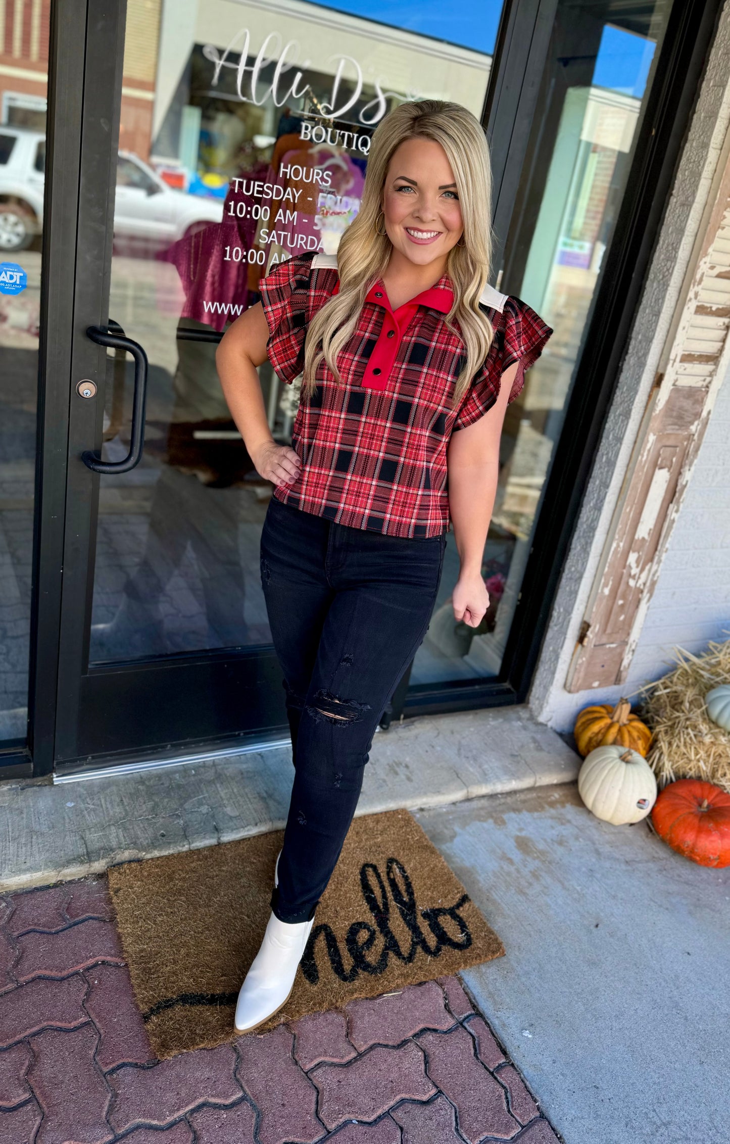 Red/Black Plaid Top