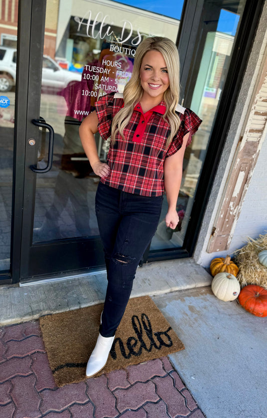 Red/Black Plaid Top