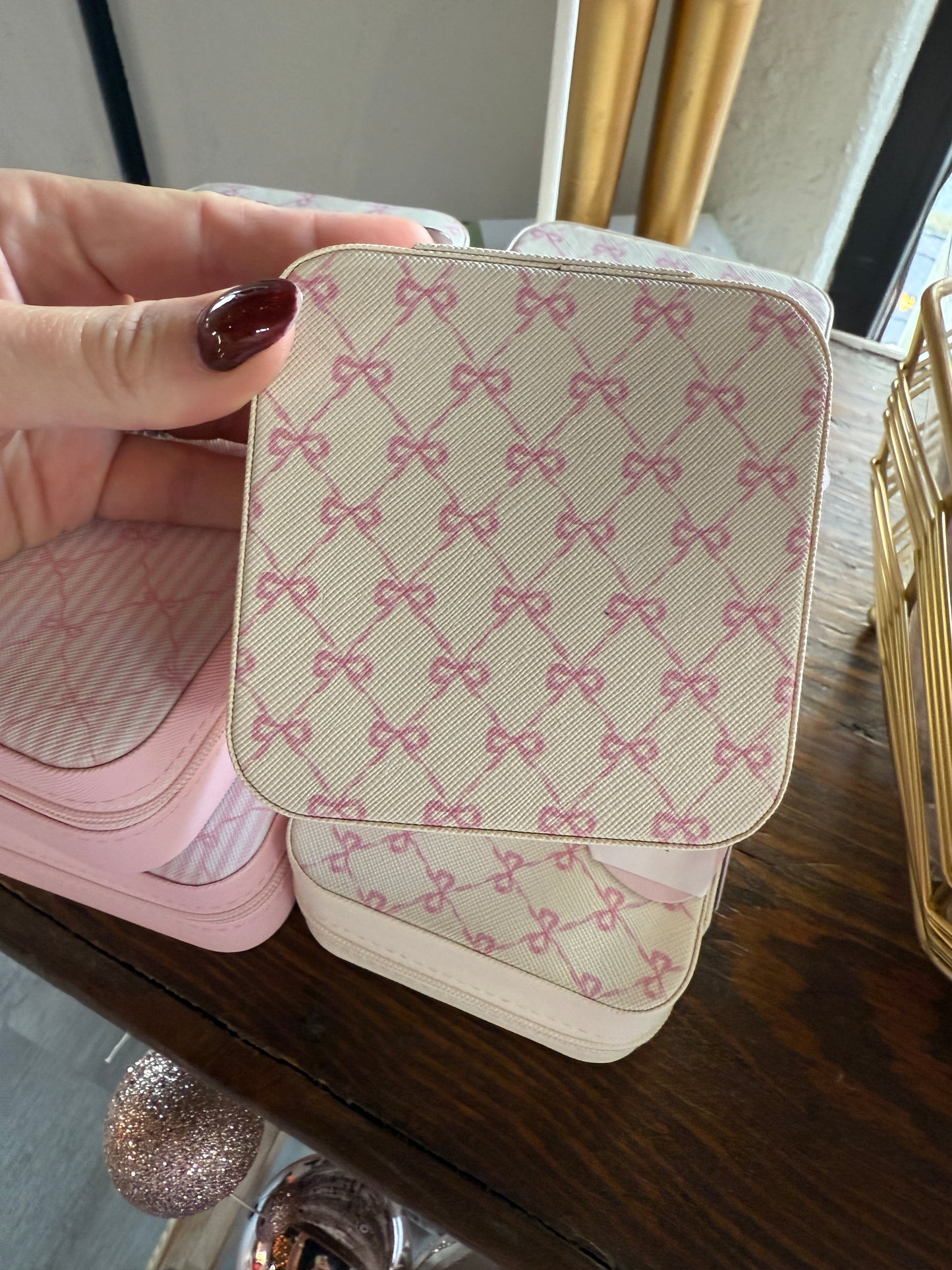 Ivory Pink Bow Jewelry Box