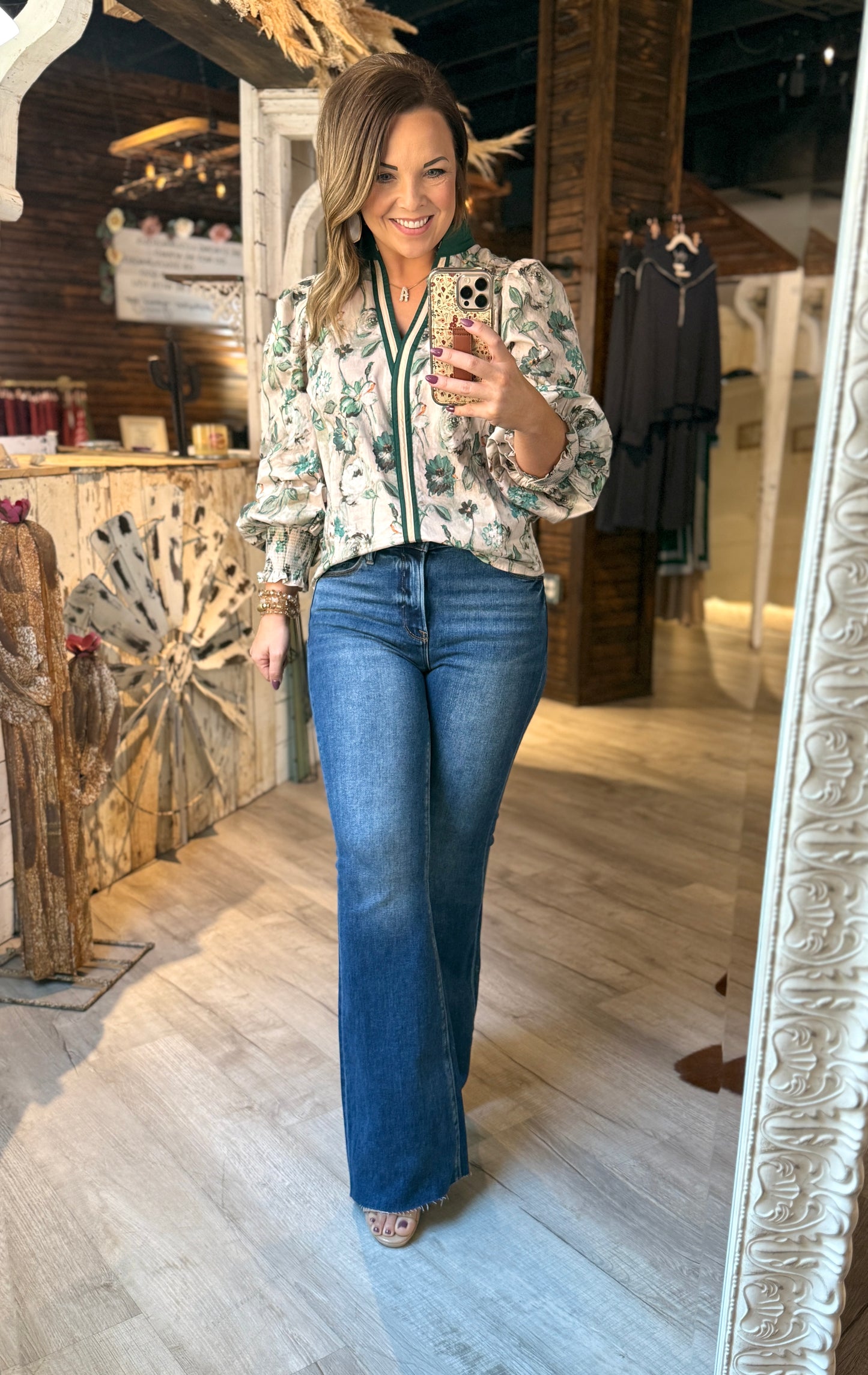 Forest Green Floral Top