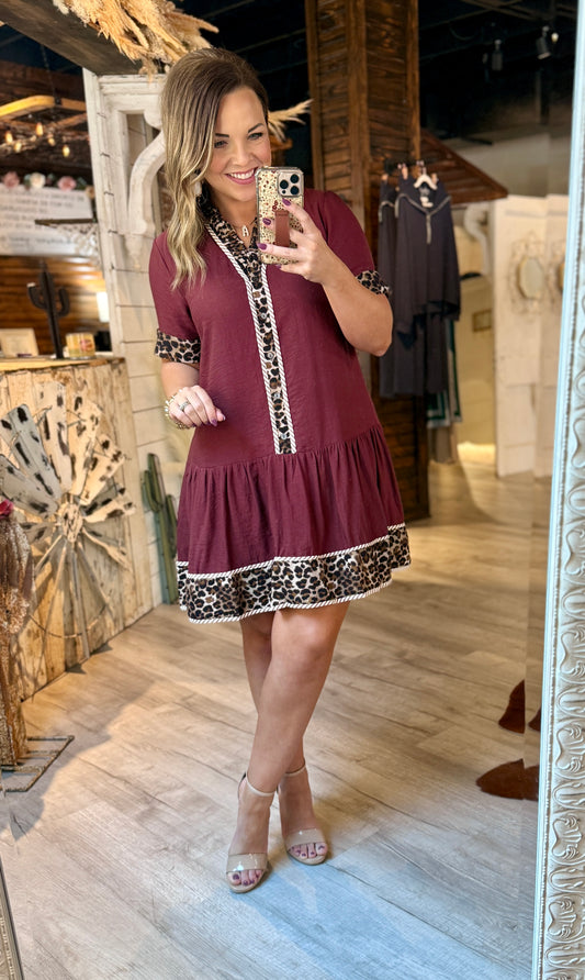 Wine Leopard Print Dress