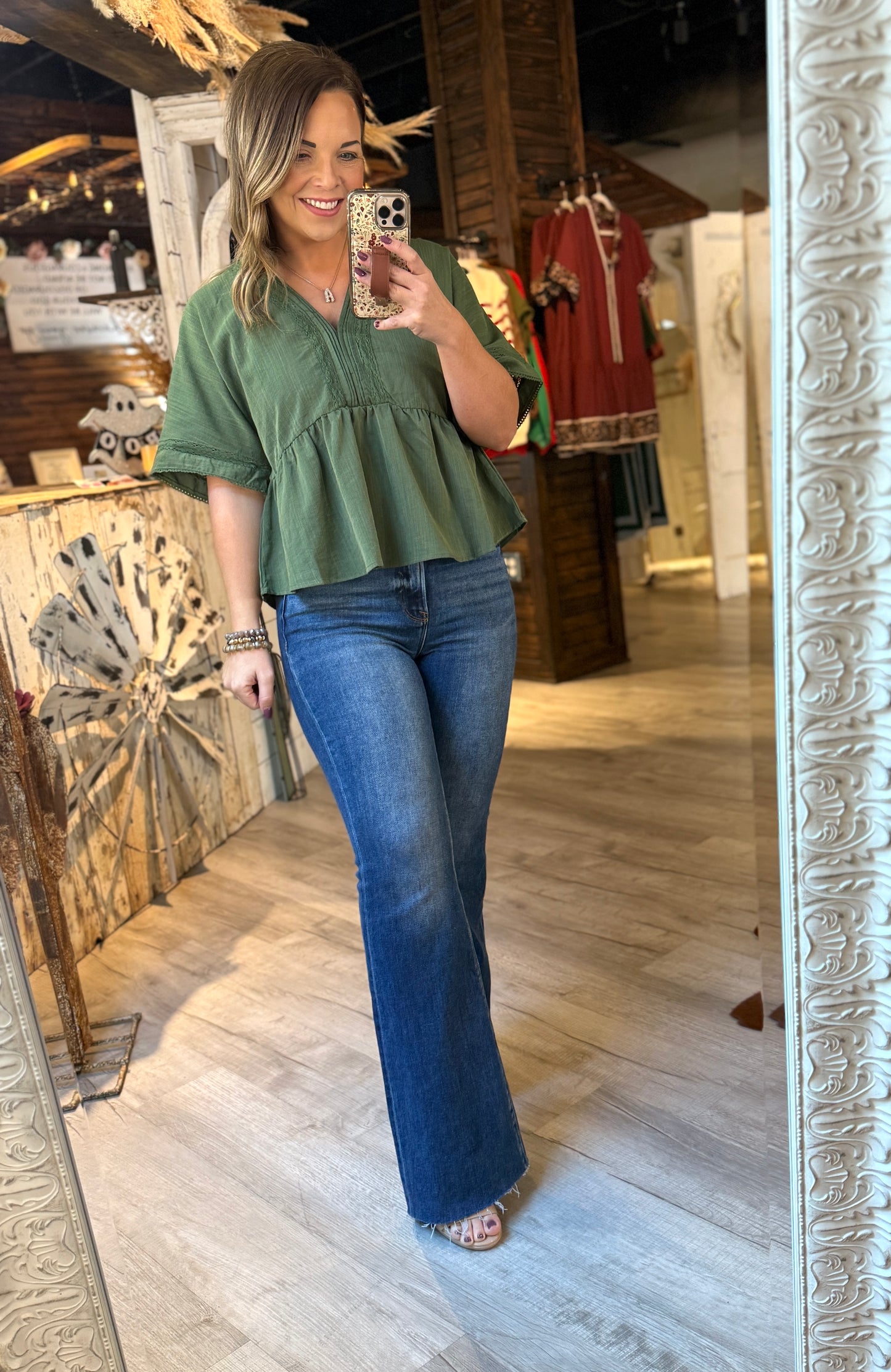 Olive V-Neck Detailed Top