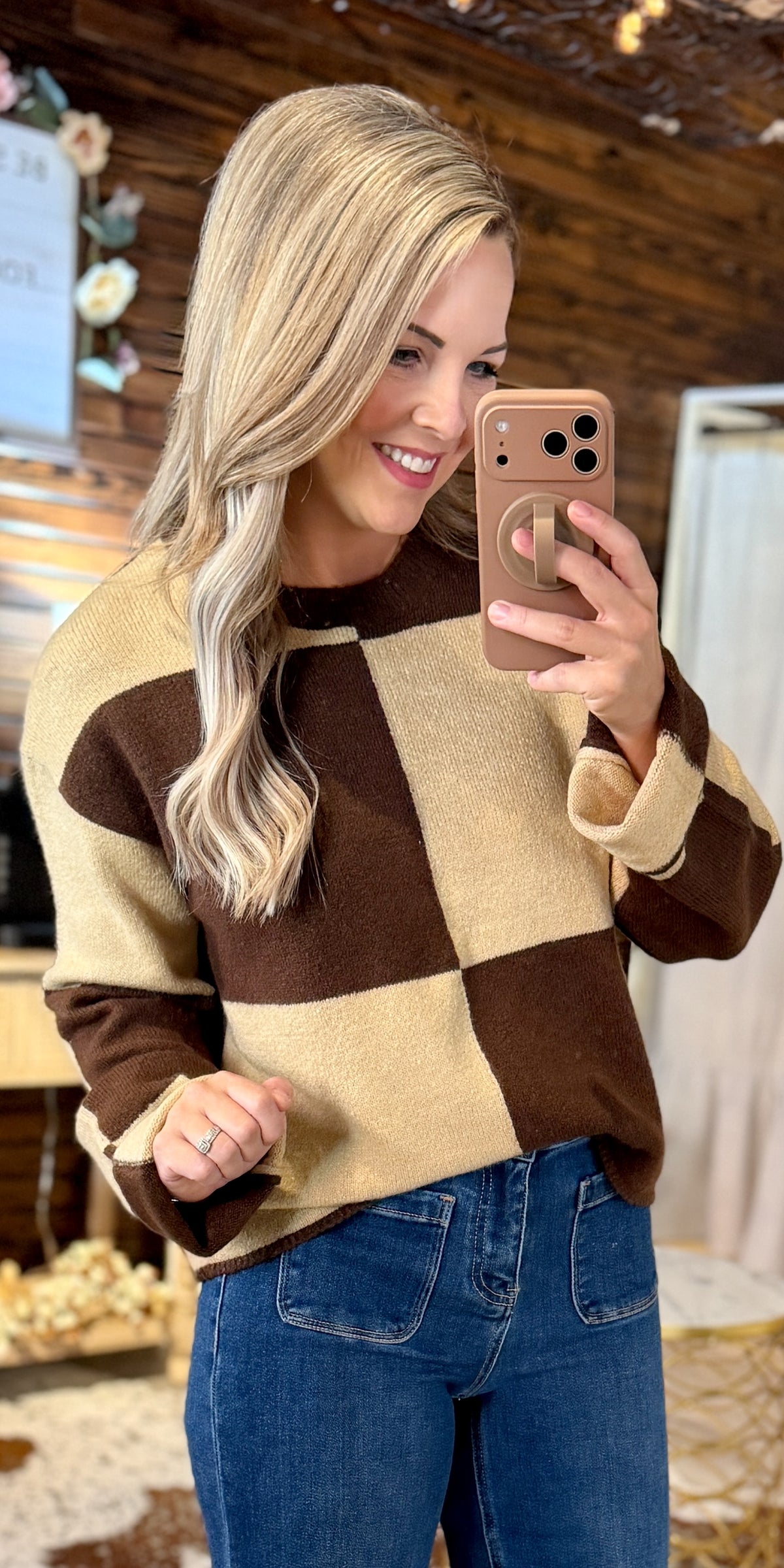 Tan Checkered Sweater