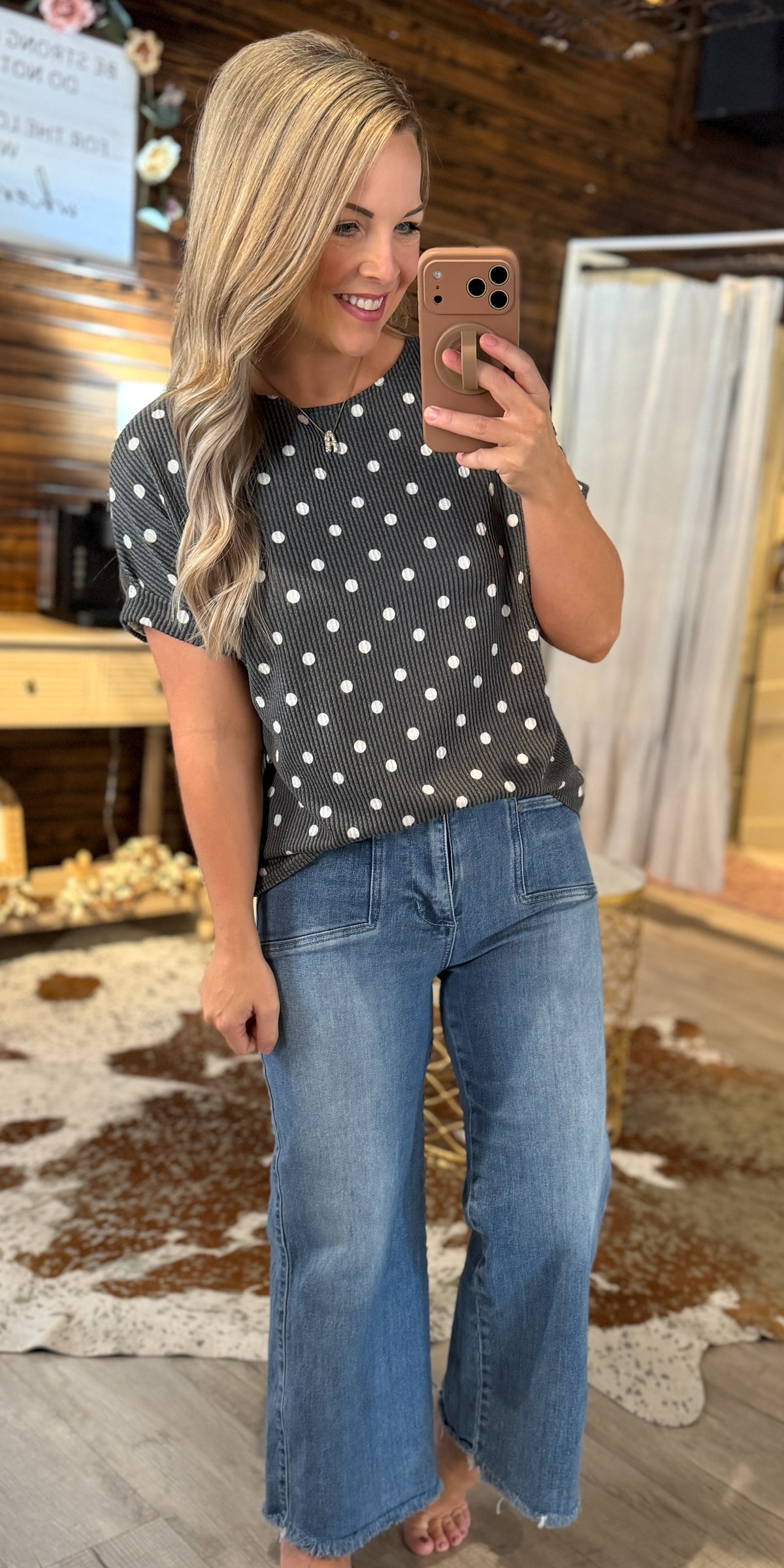 Grey Polka Dot Top