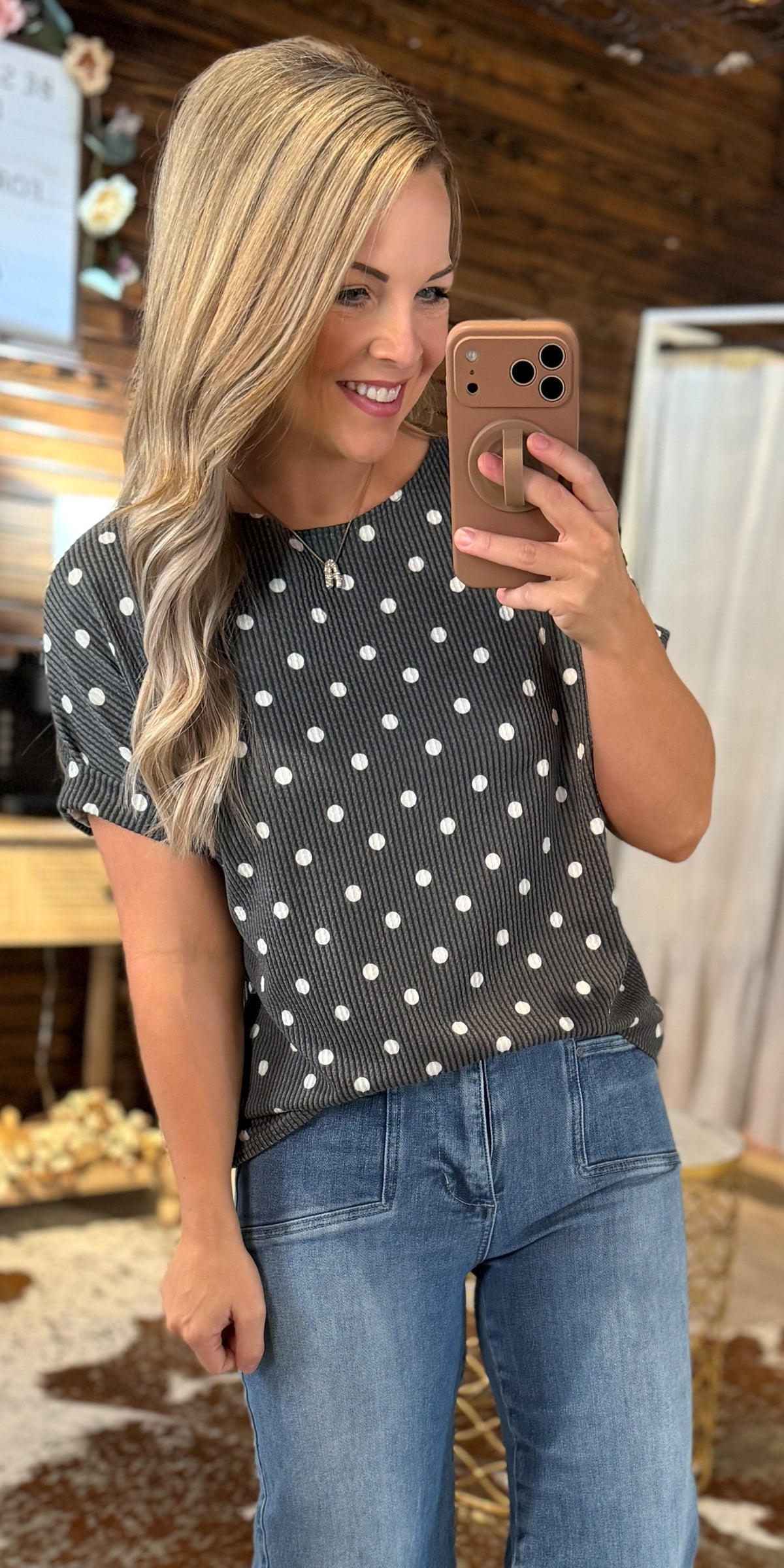 Grey Polka Dot Top