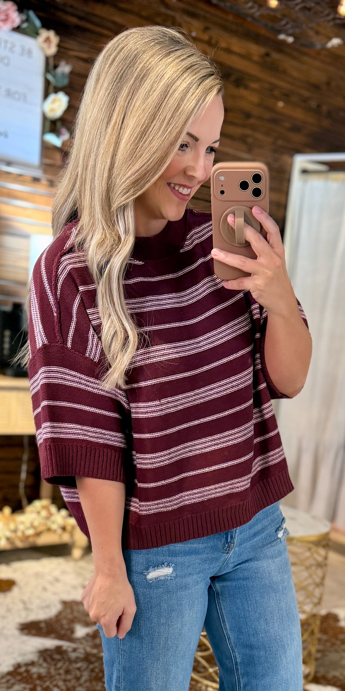 Wine/Pink Striped Sweater