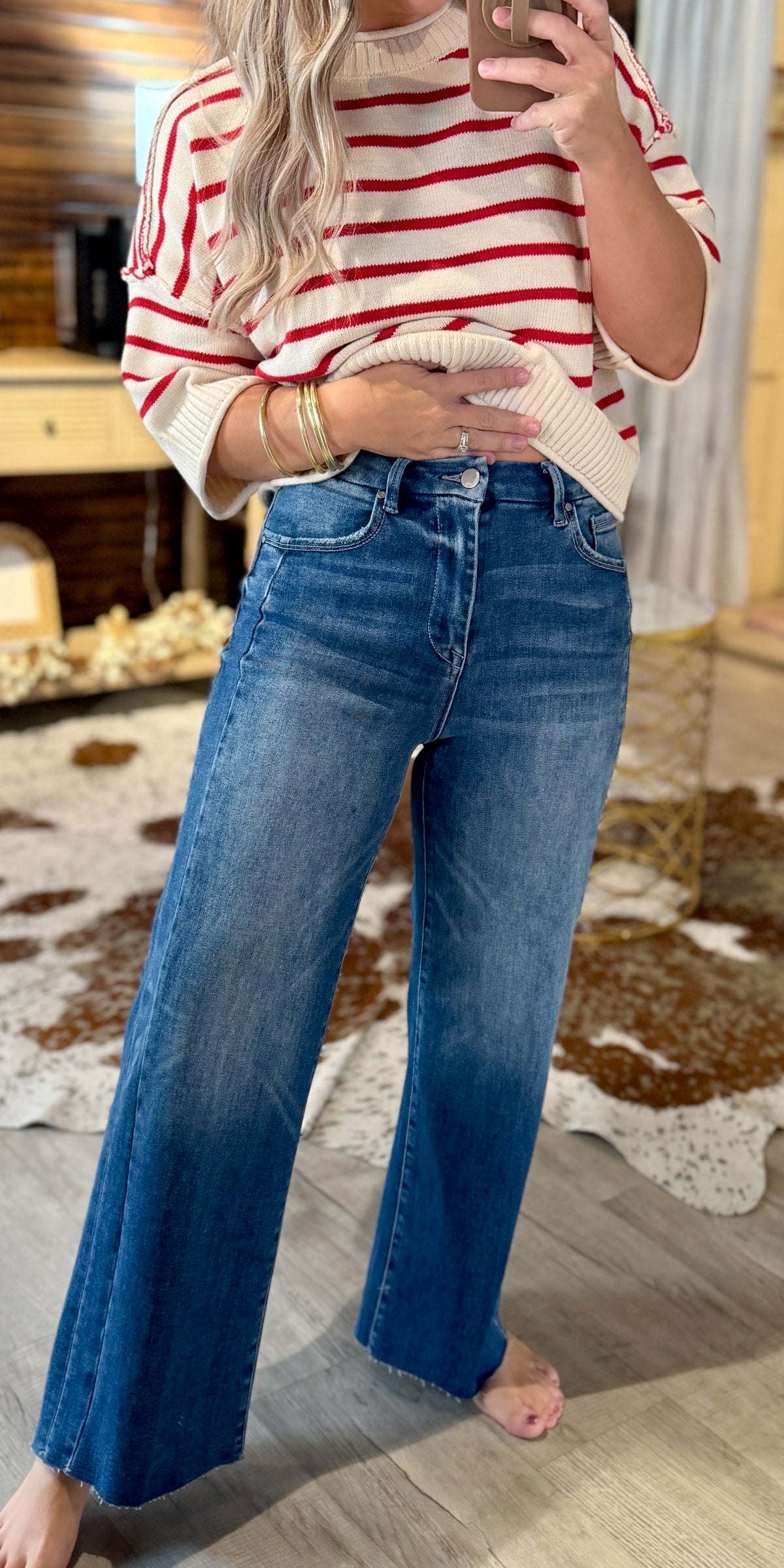 Risen High Rise Crop Side Detail Denim