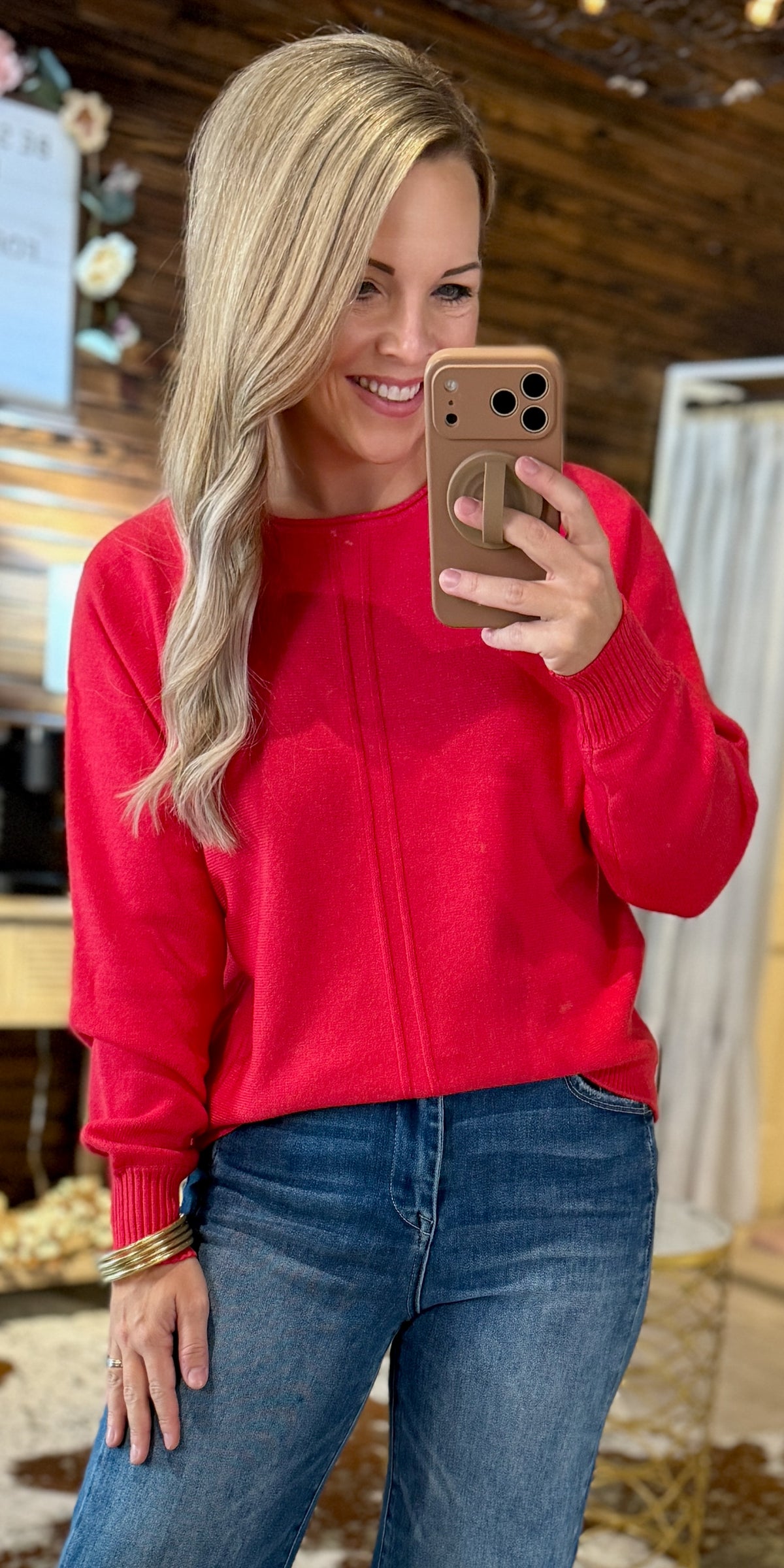 Red Front Seam Sweater