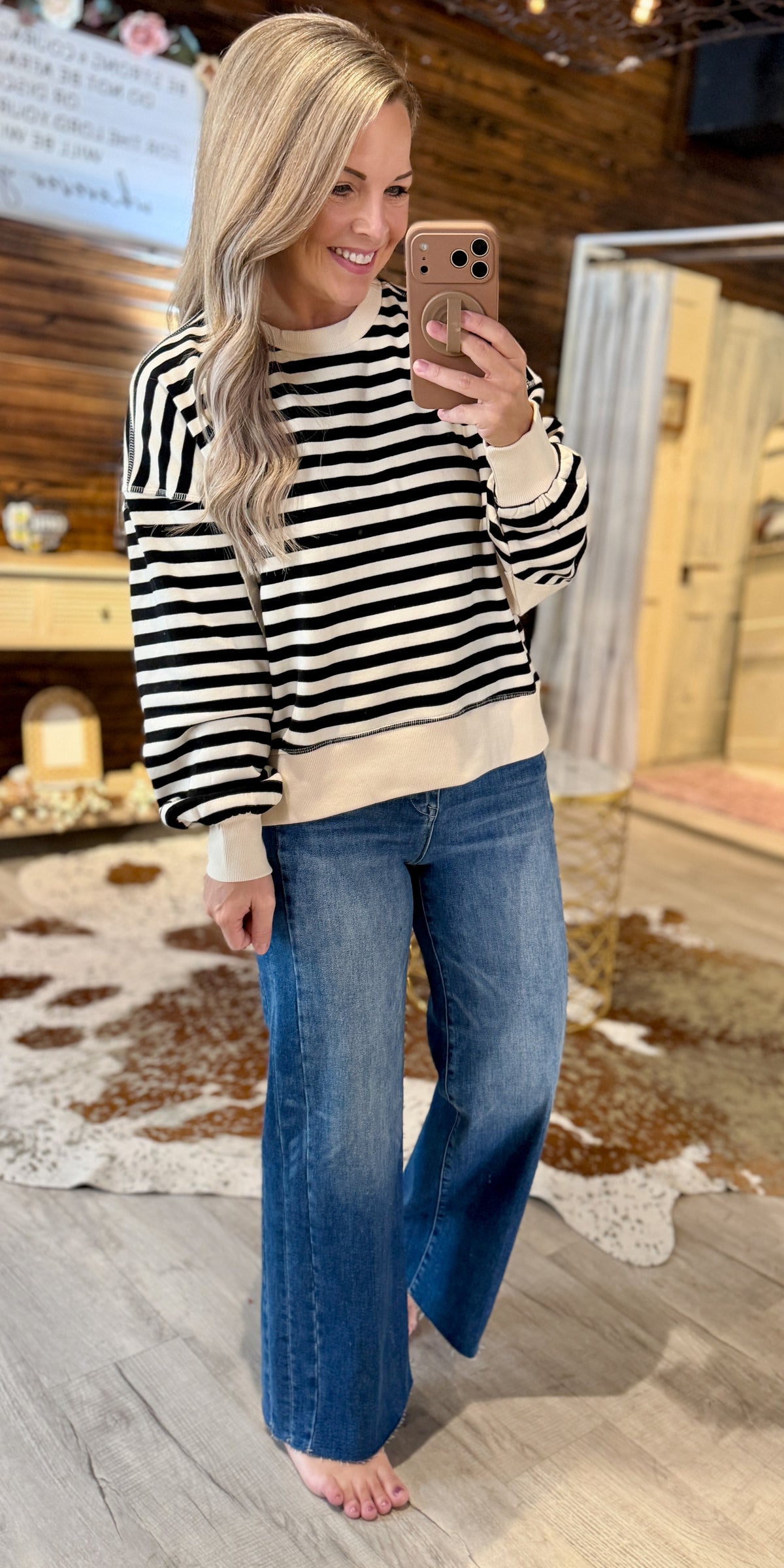 Black Striped Oversized Sweatshirt