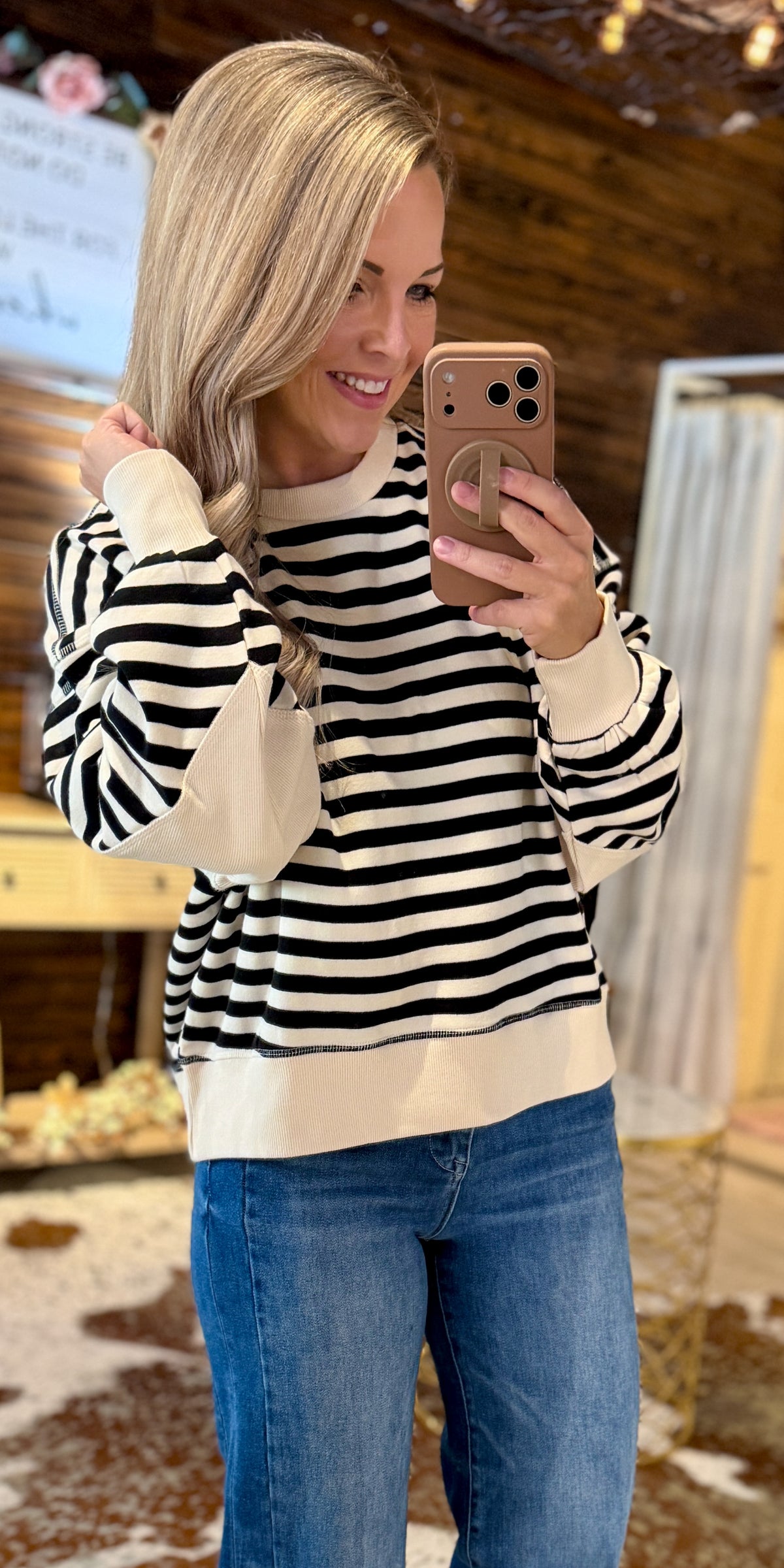 Black Striped Oversized Sweatshirt