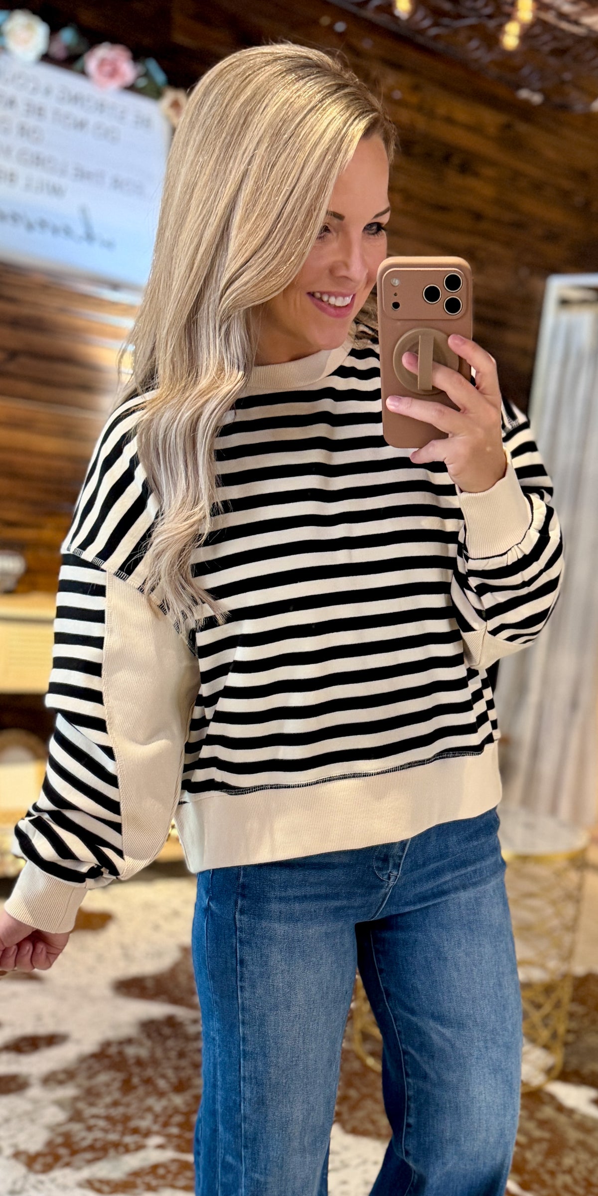 Black Striped Oversized Sweatshirt