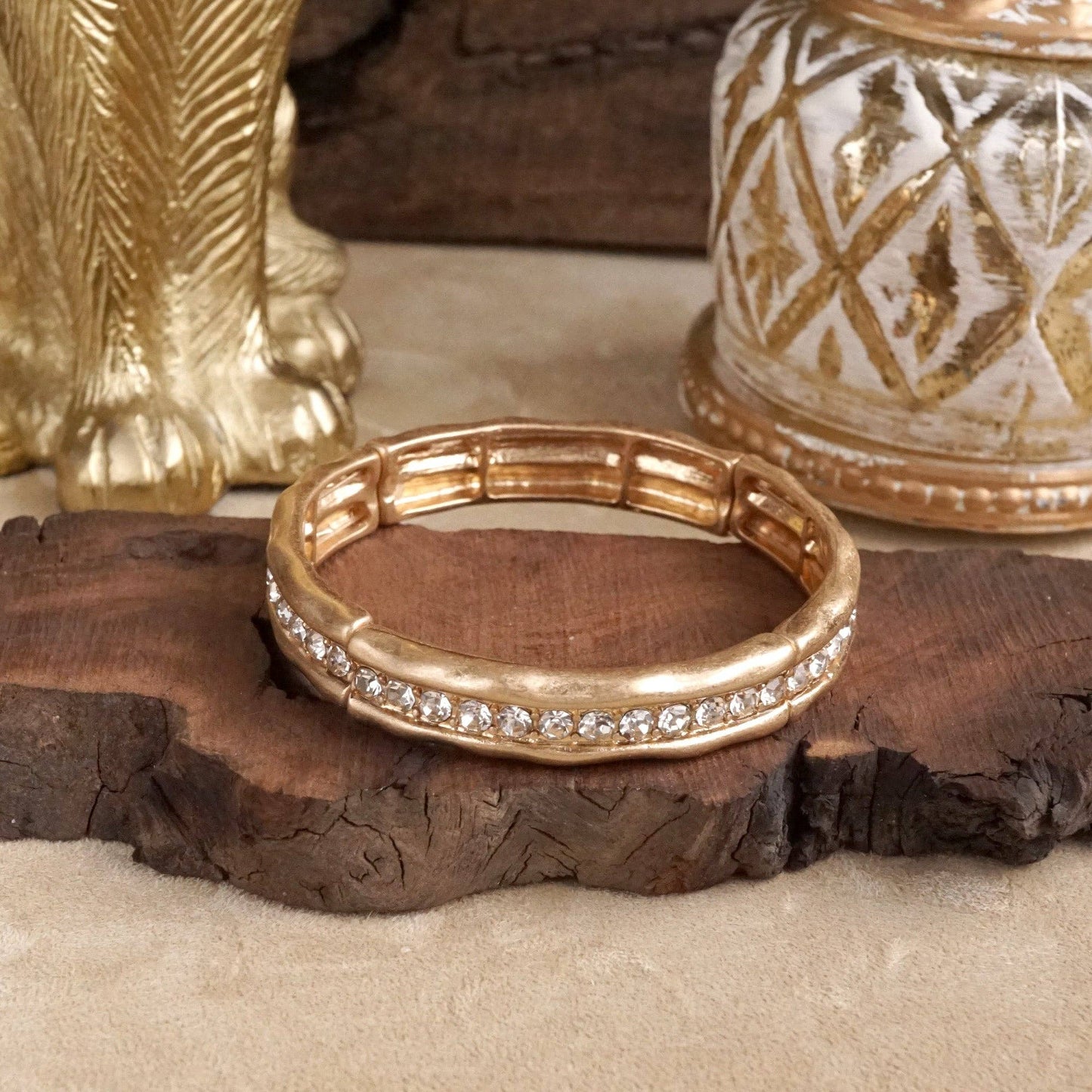 Minimalist Crystal & Pearl Bangle Bracelet – Brushed Gold or Silver